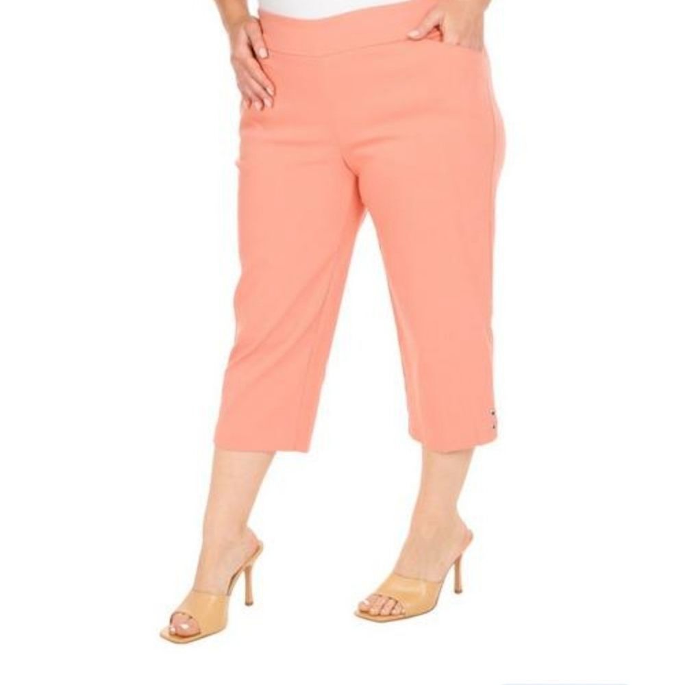NWOT ZAC & RACHEL Plus Size Bright Coral Cropped Capri Pants - Picture 8 of 12